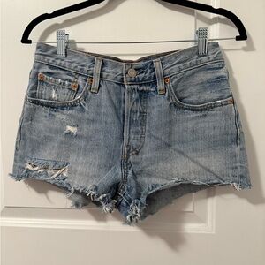 Levi's Light Blue Distressed Jean Shorts 501 100% cotton